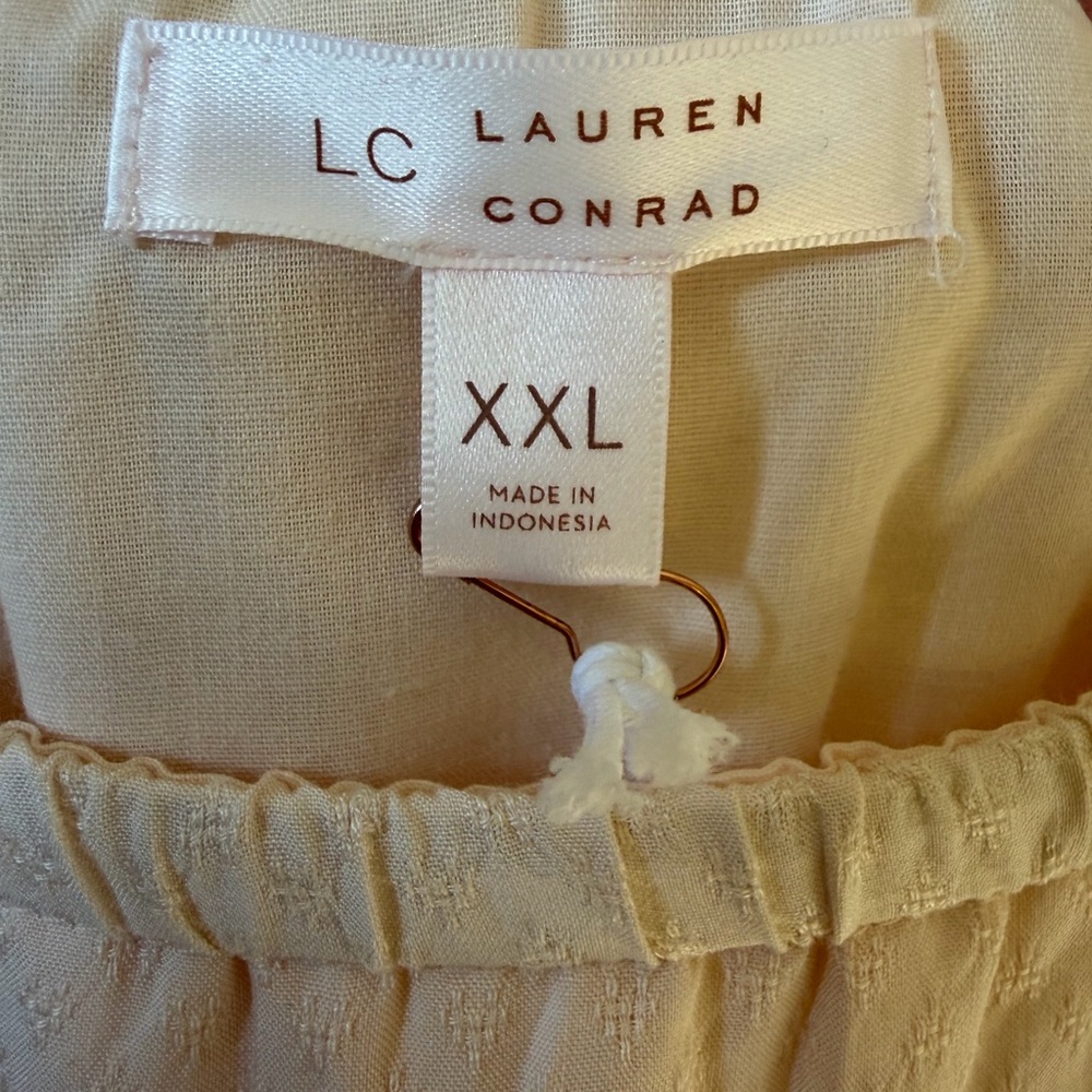 LC Lauren Conrad XXL Boho Cottagecore Tiered Maxi Dress Cream Ruched Strap Dress - Picture 2 of 6